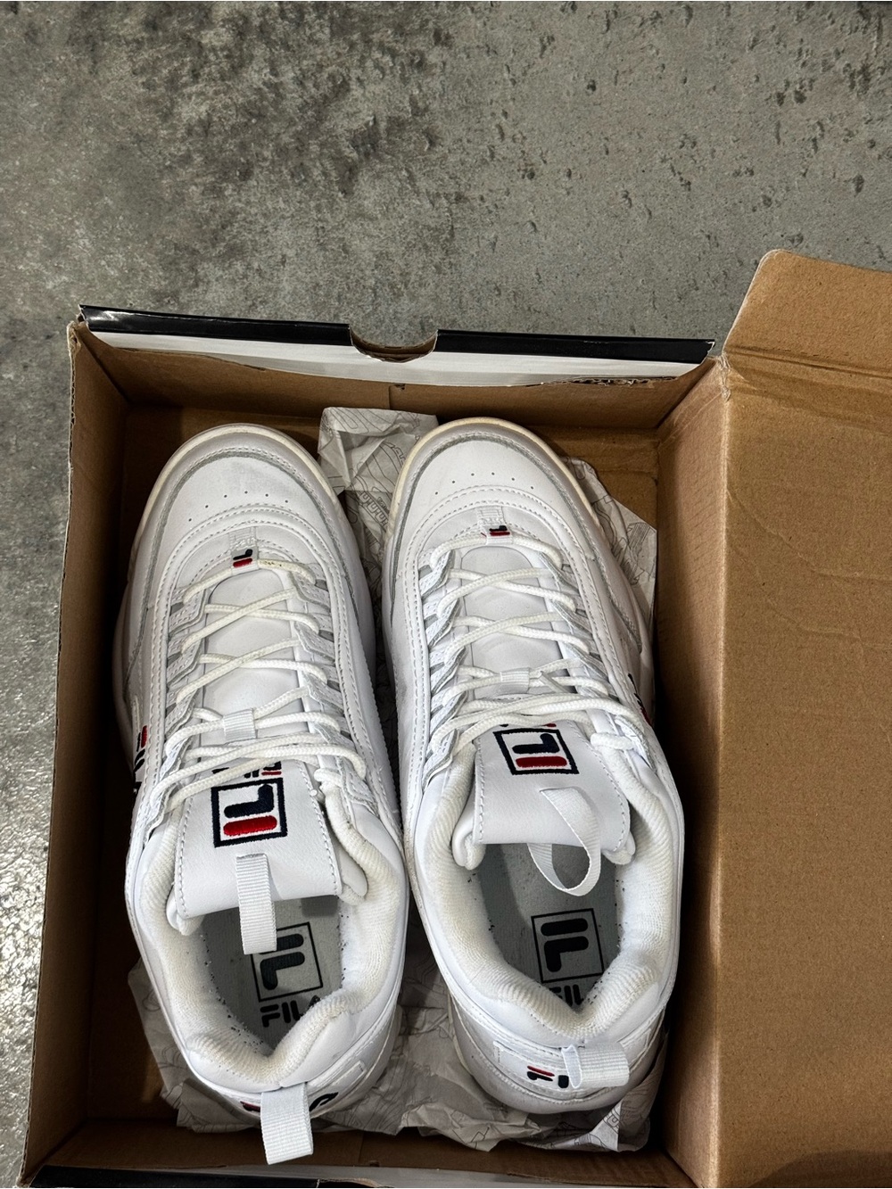 Fila Women’s White Leather Sneakers with Red & Navy Accents